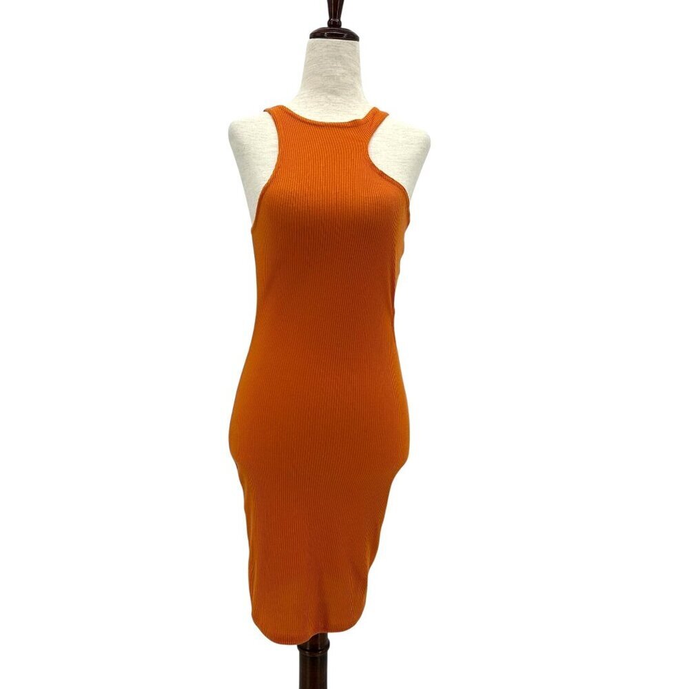 NEW Pretty Little Thing Womens 6 Dress Orange Asymmetrical Neck Cut Out Rib